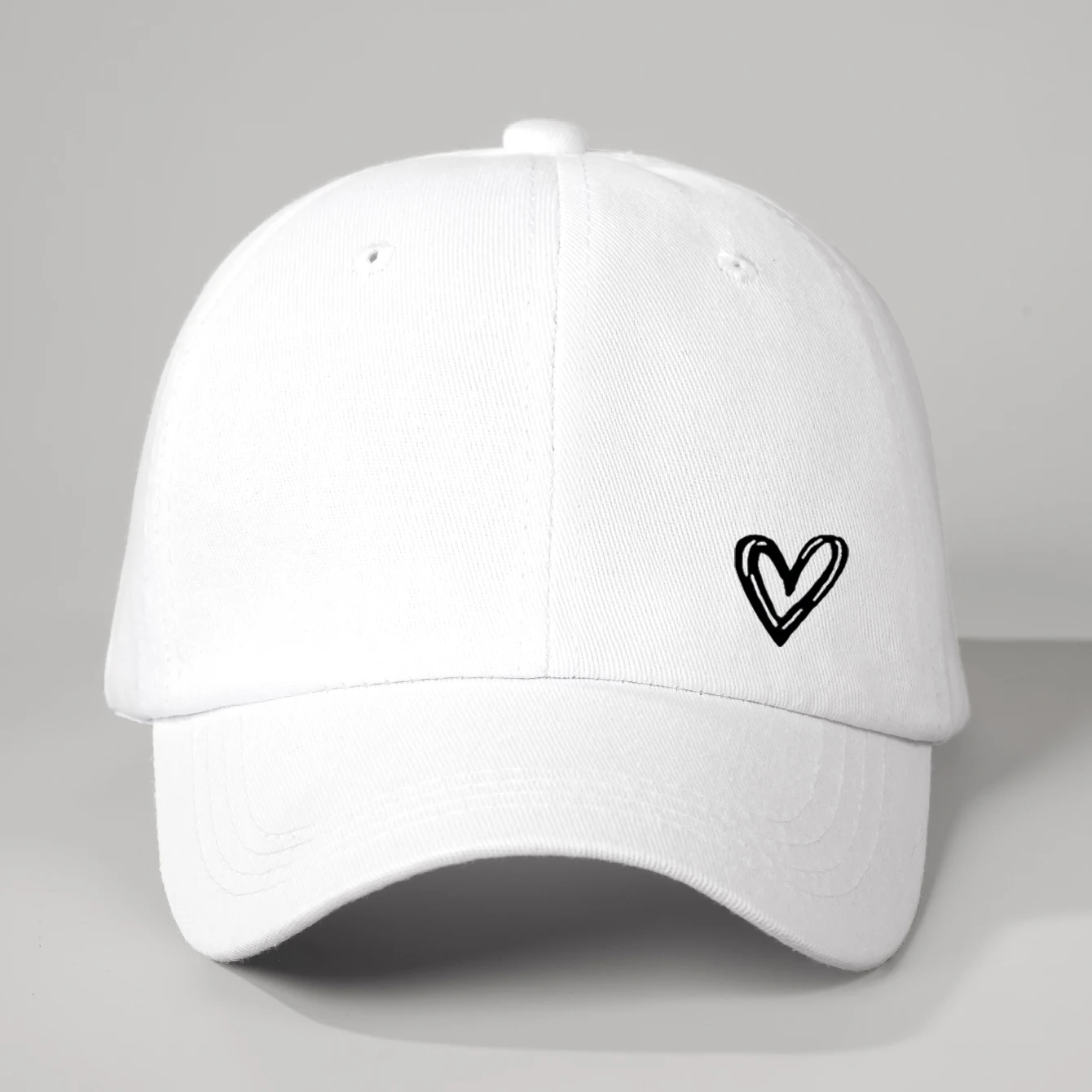 Couple Love Heart Print Baseball Cap Solid Color Cotton Peaked Hat Korean Women Men Adjustable Sun Visors