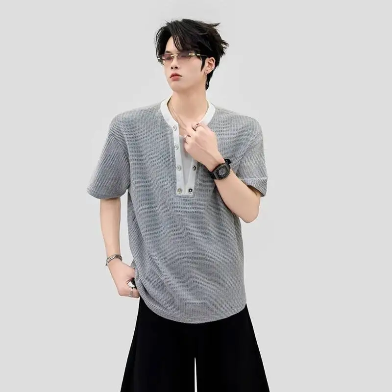 Fake Two-piece Men's T-shirt Korean Style Contrasting Colors Short-sleeved Male Tees 2026 Summer New Trend BA2W3