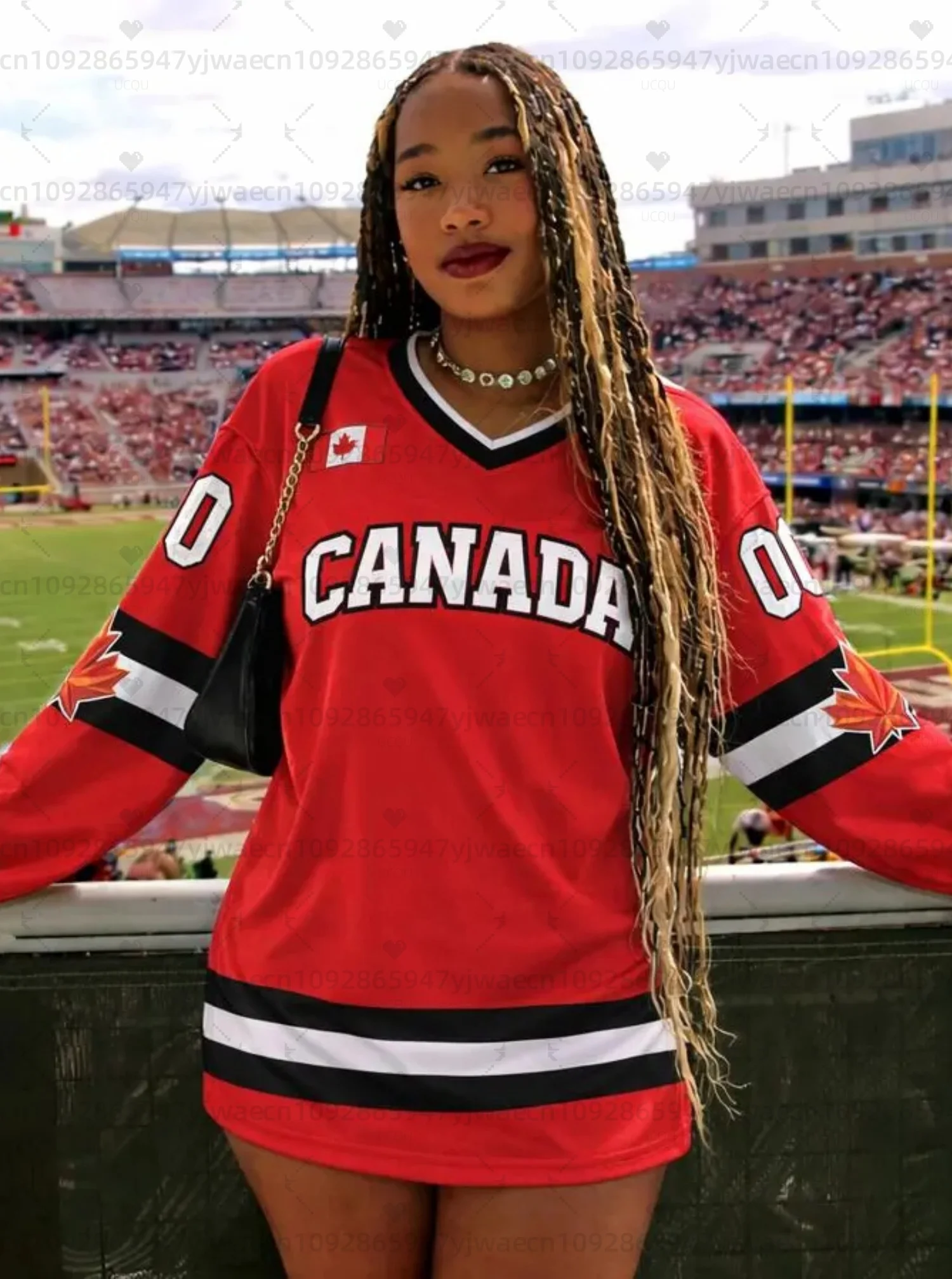 Canada Maple Leaf Theme Hockey‑Style Long‑Sleeve Jersey, Breathable Oversize V‑Neck Unisex Sport Cosplay Tops 2026 New
