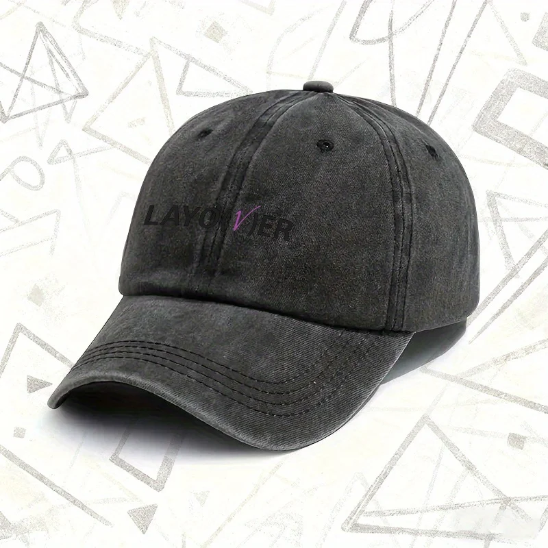 1pc LAYOVER Vintage Washed Cap for Men & Women - Solid Baseball Hat with LAYOVER Print, All-Season Wedding,, Gift, Hand Washable