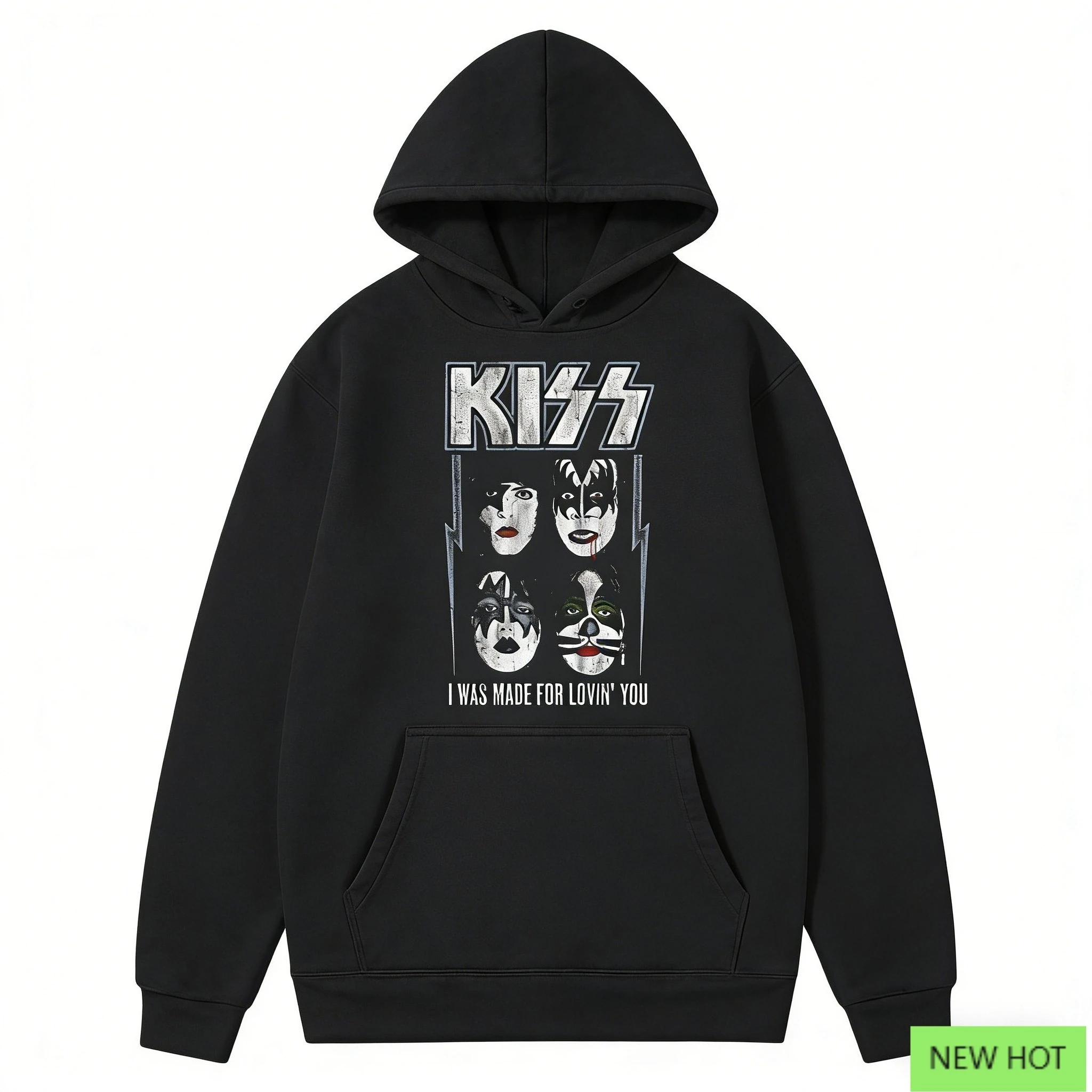 KISS Sudadera con capucha I Was Made for Lovin' You Sudadera gráfica Estampado negro gris Casual Ropa de calle unisex para fanáticos de Glam Rock