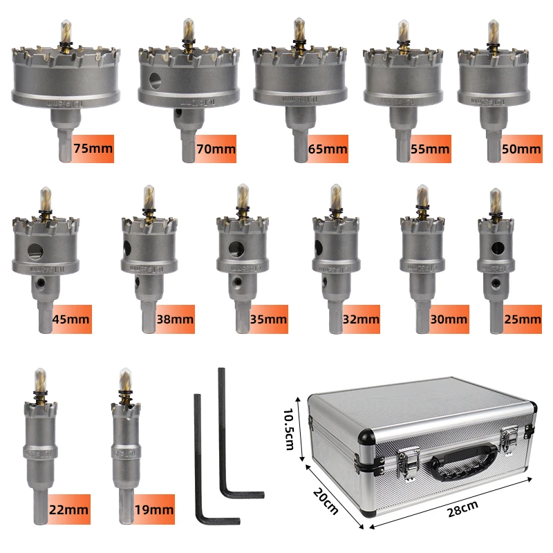 16PCS 19-75mm TCT Hole Saw Drill Bits Set Carbide Tipped Metal Core Drill Bit Hole Saw Cutter With Box