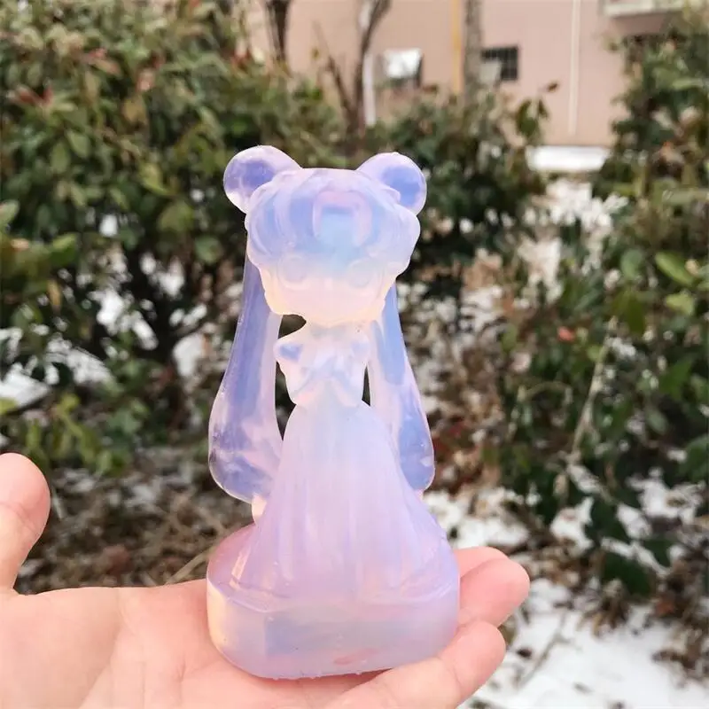 10CM High-quality Pink Opalite Cartoon Princess Carving Healing Crystal Animals Figurines Reiki Stones Decoration 1pcs