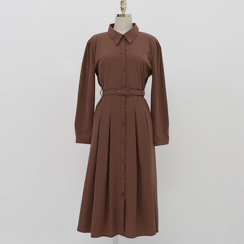 Donne oversize 3XL Primavera Estate Abiti lunghi Office Lady Elegante camicia a maniche lunghe a vita alta Abiti con cintura jurk dames