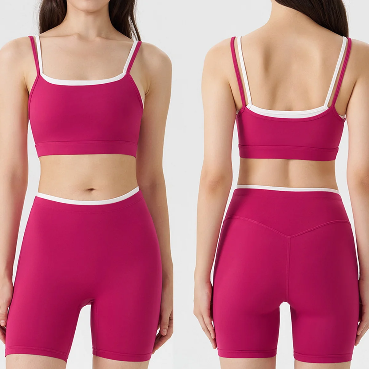 

Женский костюм для йоги, искусственный комплект из двух частей, контрастный бюстгальтер в белую полоску, шорты для бега, комплект для фитнеса и тренировок