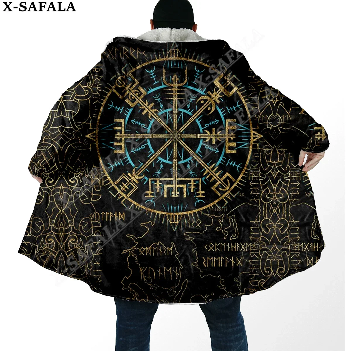 Symbol Viking Tattoo Raven Odin Overcoat Coat 3D Print Thick Warm Hooded Cloak  Men Windproof Fleece Unisex Casual-3