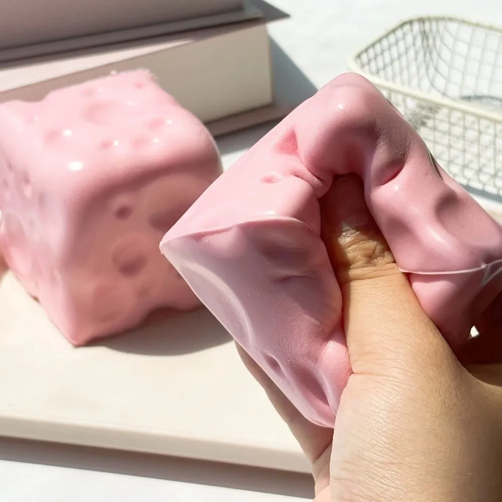 Novelty 6cm Cheese Squeezed Cube Realistic Anxiety Relief Cheese Squishy Toy Kneading Hand Relax Cheese Pinch Stress Relief image 3