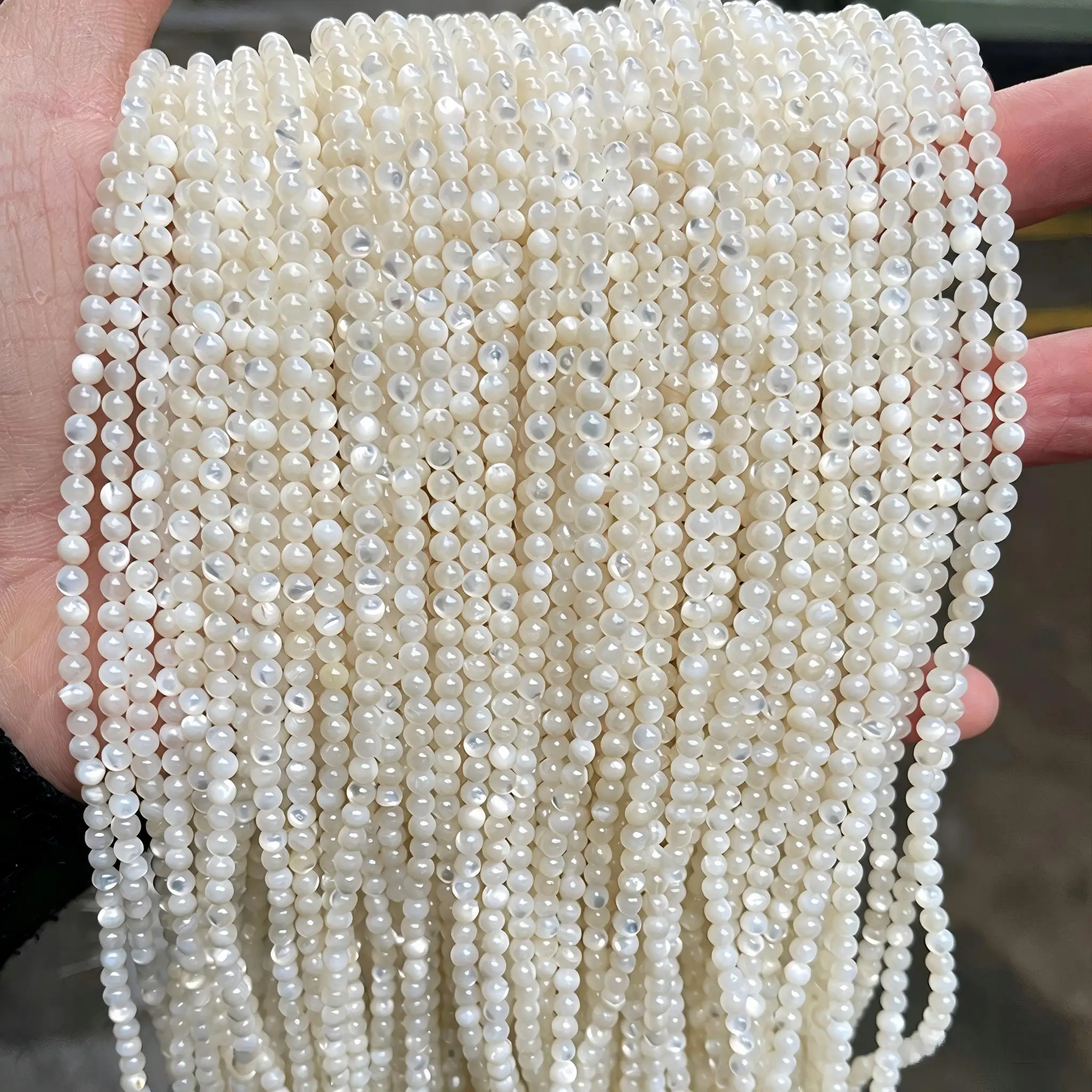 2 3 4 mm natürliche weiße Perlmuttperlen, runde lose Abstandshalterperlen für die Schmuckherstellung, DIY-Armband- und Halskettenzubehör, 15" – Detail 4
