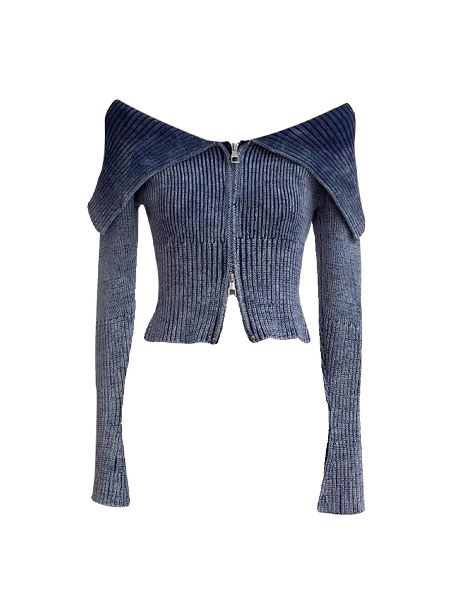 

Женский серый кардиган, вязаный свитер, винтажный 2000-х годов, Y2k, матросский воротник, молния, трикотаж, укороченный кашемировый свитер с длинными рукавами, осень