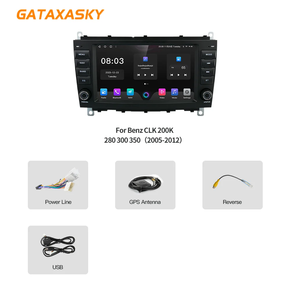 GATAXASKY-reproductor Multimedia con GPS para coche, Radio estéreo con Android 12, 8 pulgadas, CarPlay, SWC, BT, para Mercedes Benz CLK Class W209