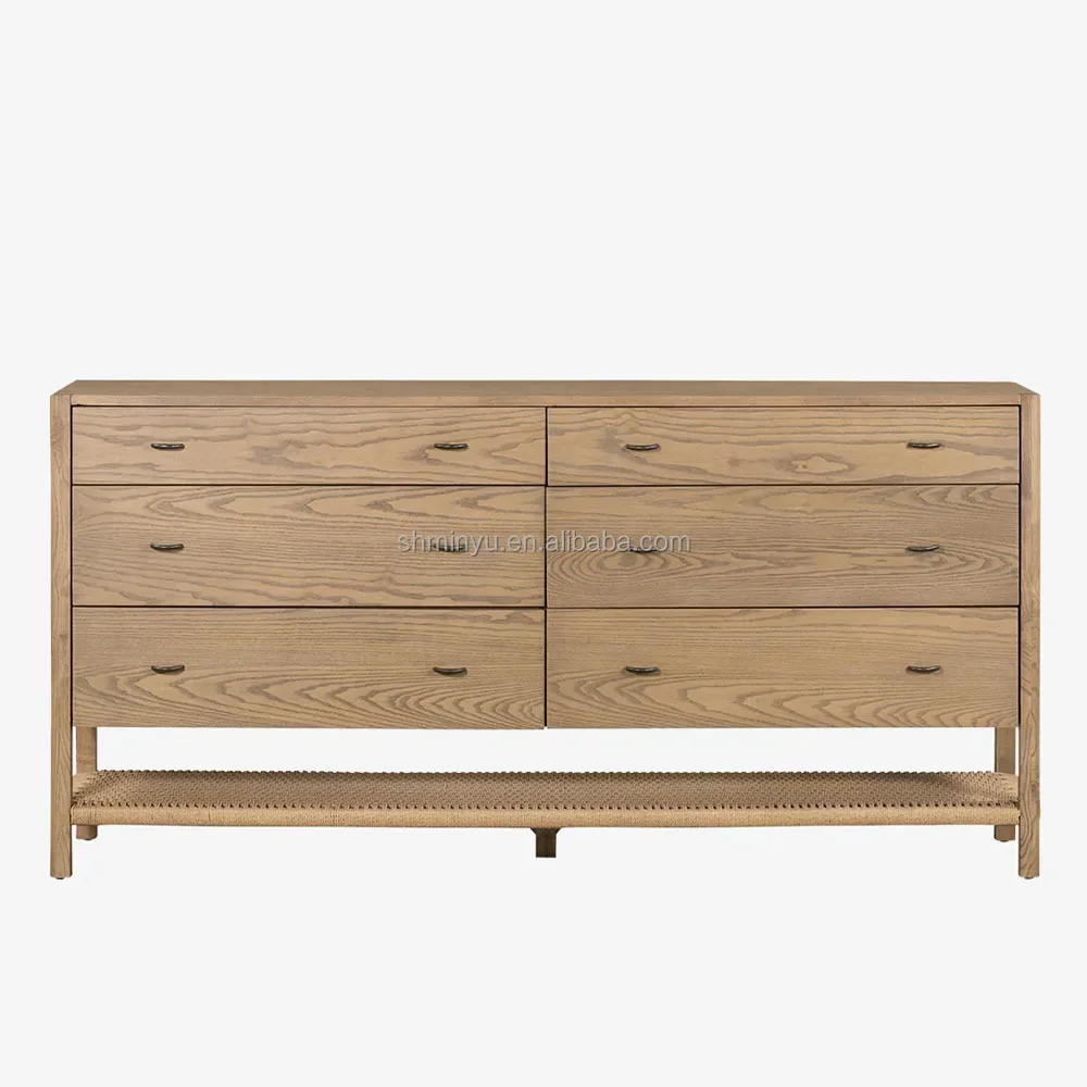 

5 Customizable Solid Wood Bedroom Furniture Set American Modern Design 6 Drawer Home Living Room Dresser