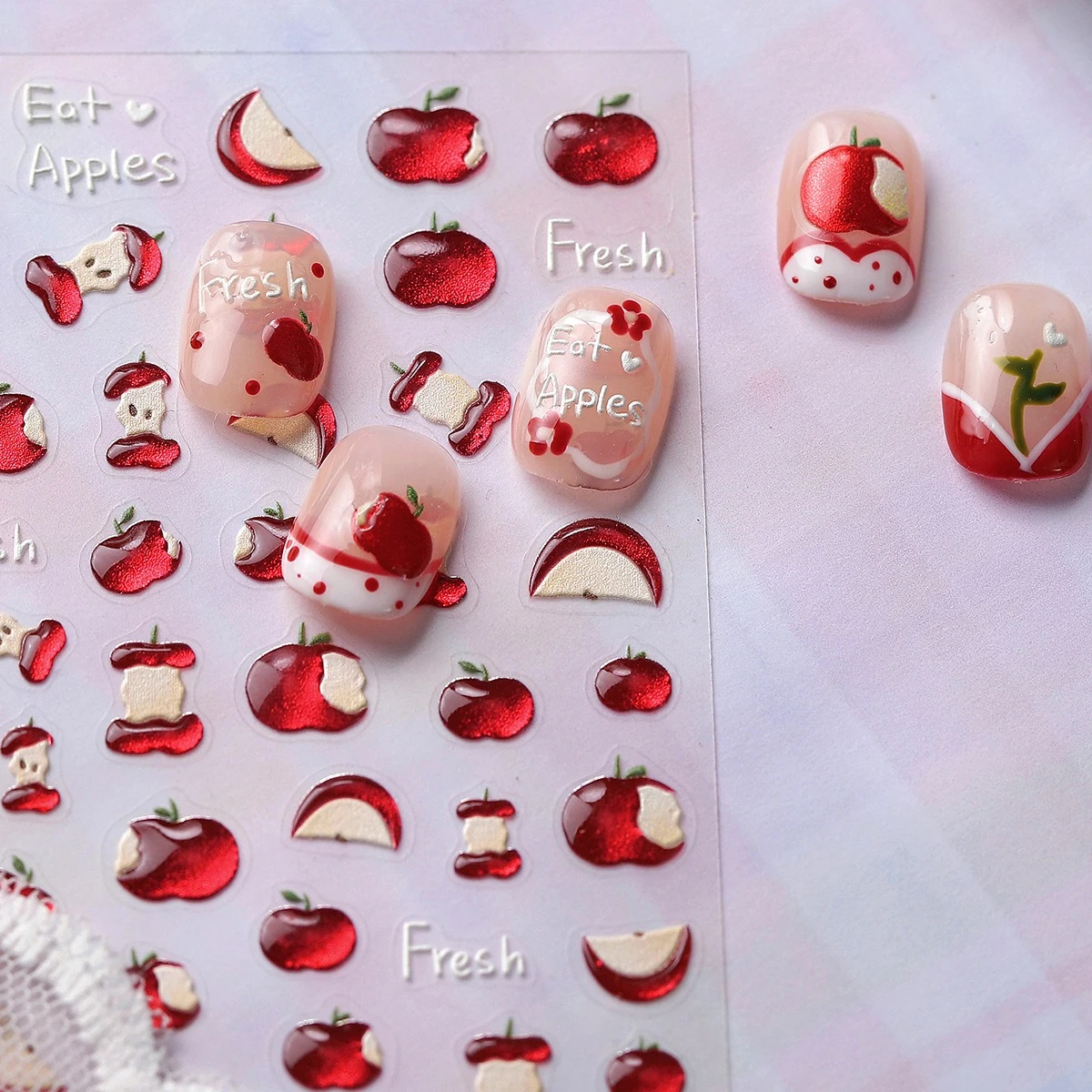 Atraente maçã toothsome corte de frutas geléia limão cereja morango uva pêra auto adesivo arte do prego adesivos manicure decalque