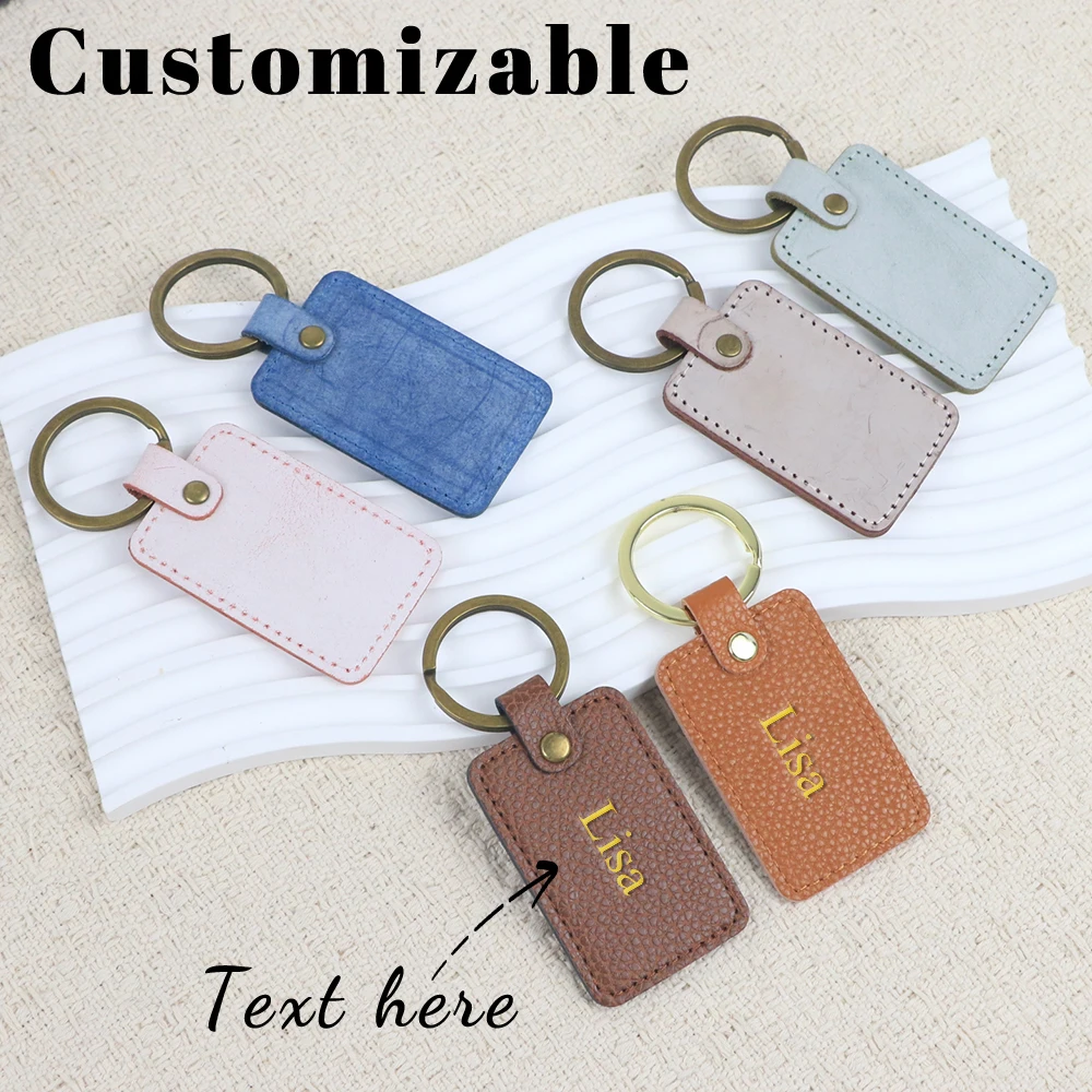 Customized Name Retro Leather Car Keychain Portable Pendant Luggage Accessory Bag Decoration Gift