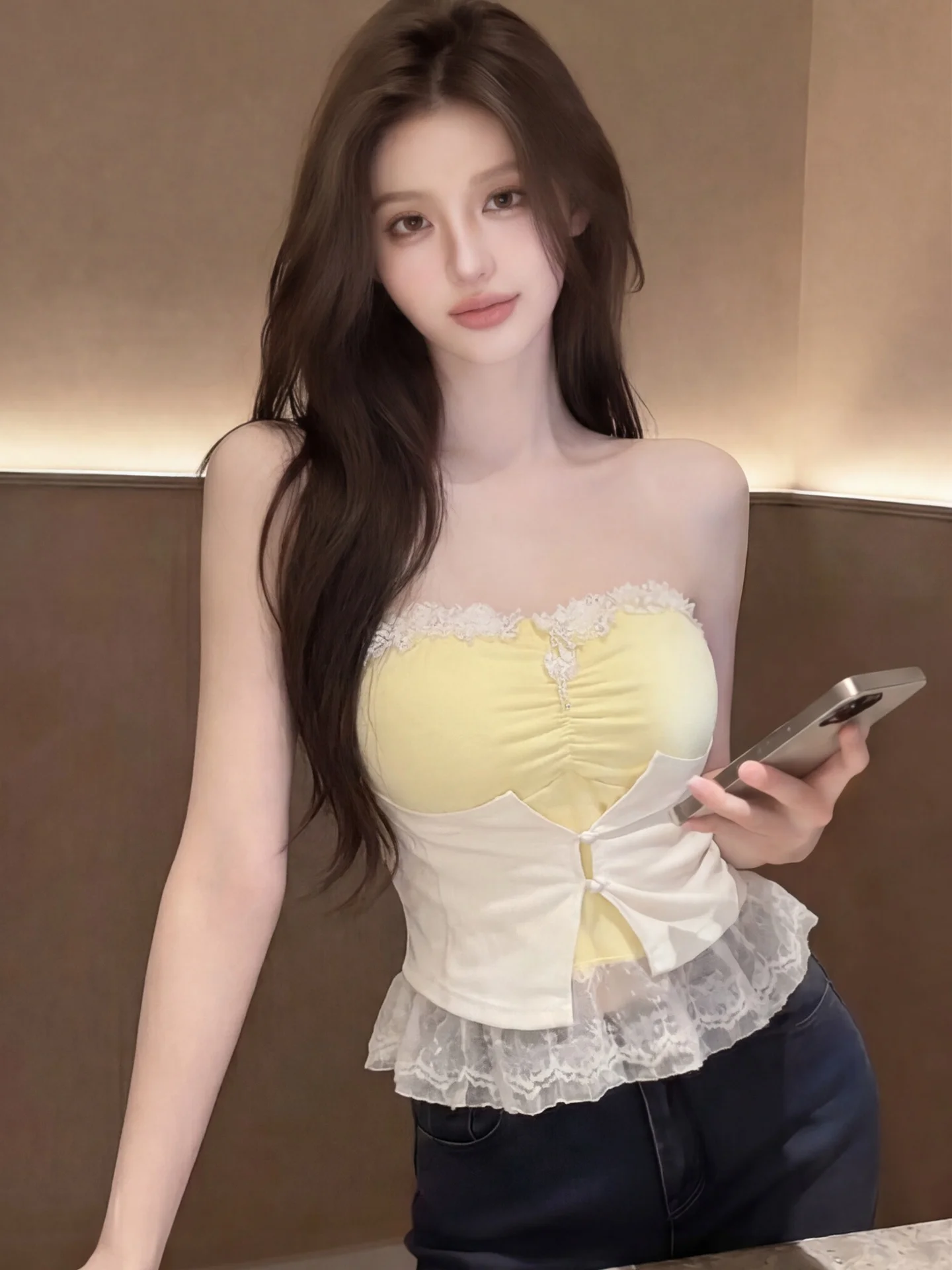 

Heavy Embroidery Floral Beaded Lace Patchwork Women's Sexy Slimming Top Princess Style Summer Thin Fabric Sweet Princess