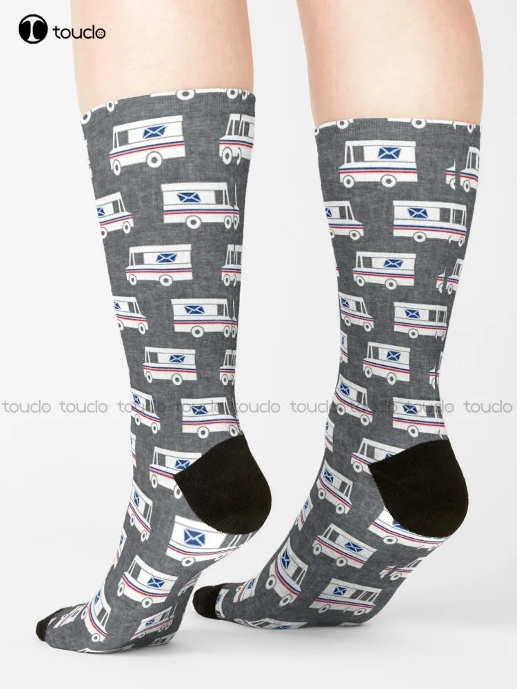 Mail Trucks - Grey Socks Cotton Socks For Men Personalized Custom Unisex Adult Teen Youth Socks 360° Digital Print Harajuku Gift