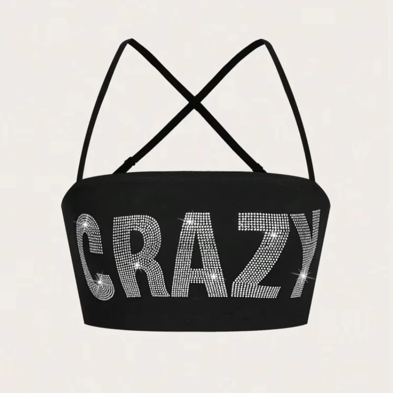

2025 summer hot stamping crazy letter y2k sleeveless backless and shoulder less tank top, sexy and hot tank top