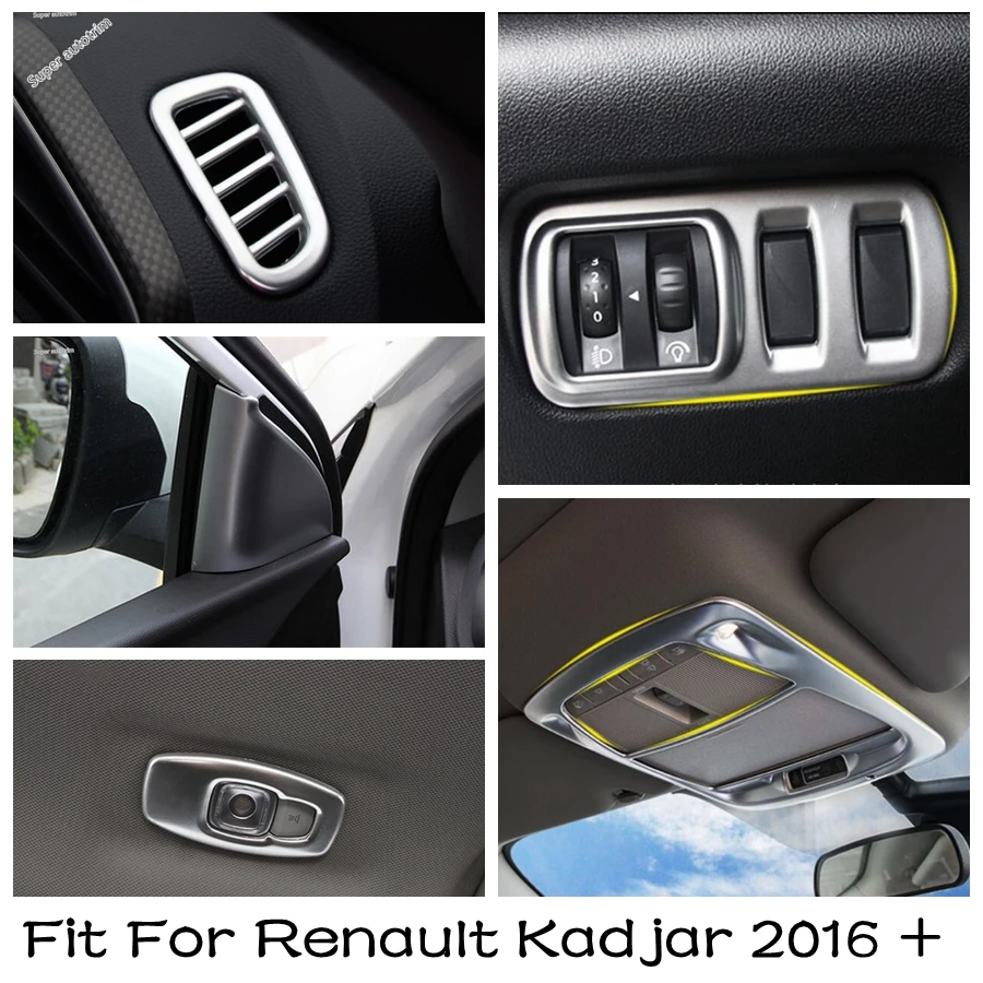 

Matte Interior Refit Kit Front / Rear Roof Reading / Head Lamps Button / Air AC Frame Cover Trim For Renault Kadjar 2016 - 2022