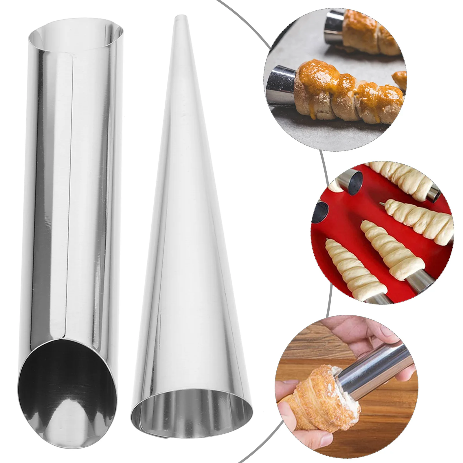 

1Set Croissant Baking Mold Stainless Steel Tubular Pastry Molds Non-Stick Reusable Cone Shape for Professional and Home Use