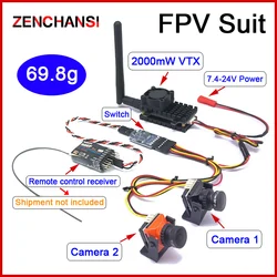 Long Range 5.8Ghz 2W FPV Wireless Transmitter 2000mW VTX with Dual Video CMOS 1500TVL B19 Mini FPV Camera for RC Playing Part