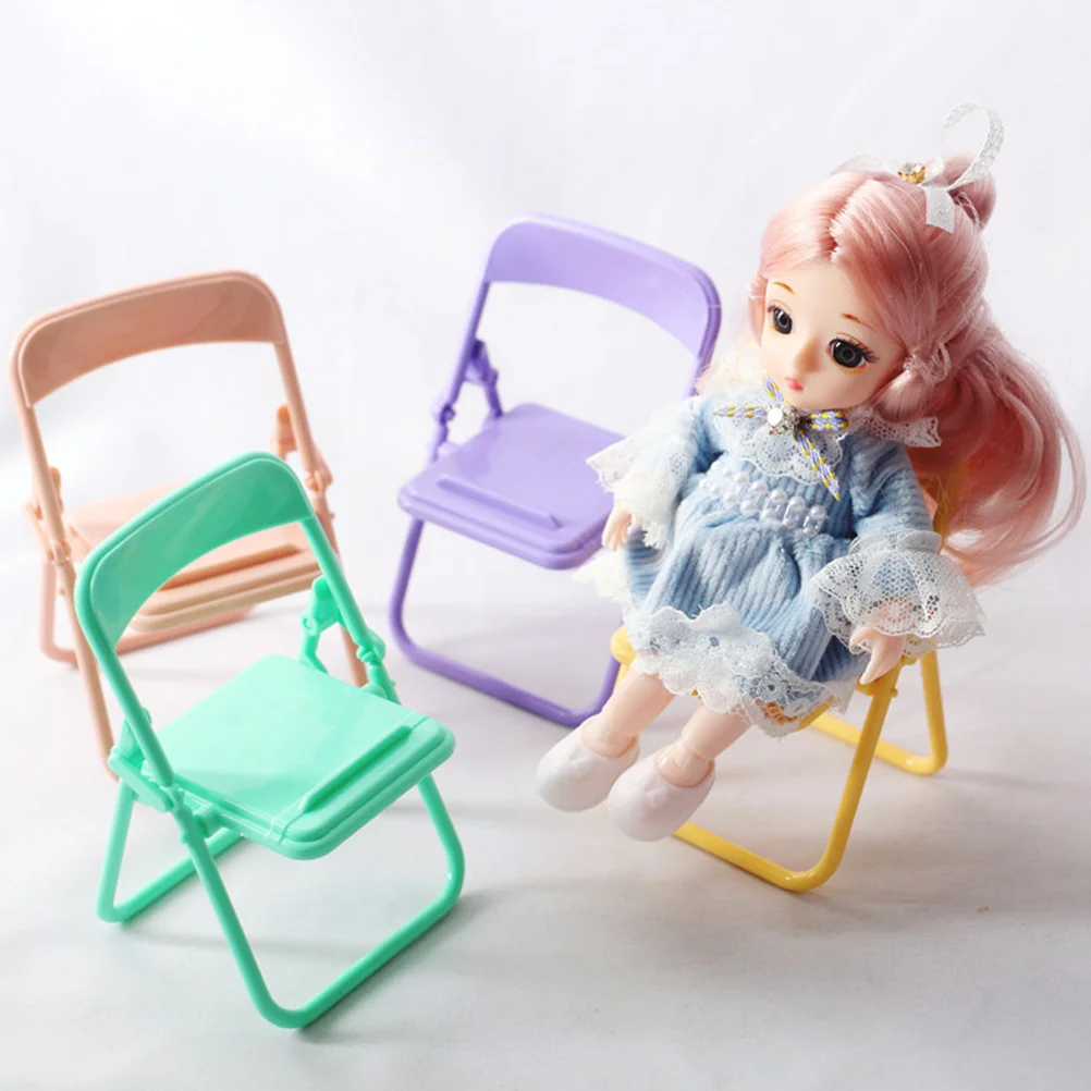 4 Pcs Folding Chair Toys Baby Accessories Dollhouse Kids Mini Furniture Miniatures Plastic Infant Child