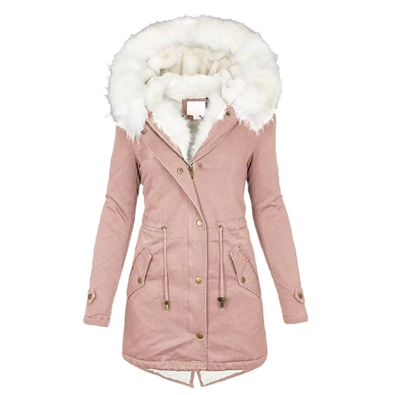 Giacca lunga invernale da donna Casual spessa calda pelliccia sintetica peluche collo in pelliccia con cappuccio Parka cappotto da neve femminile giacche soprabito sottile senртка