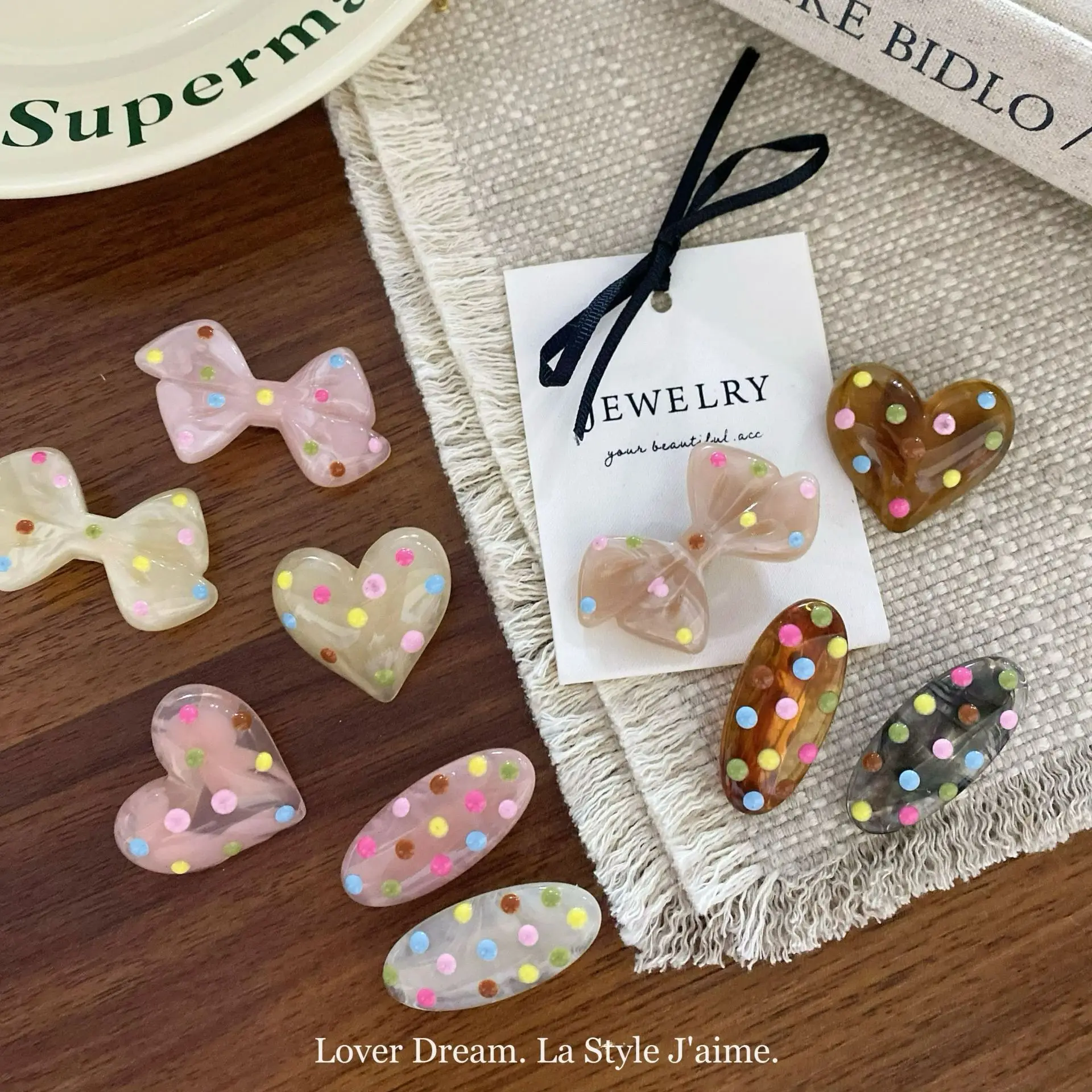 Cute Bangs Clip Colorful Dots Polka Dot Love Ribbon Hair Clips Duckbill Clips Hair Accessories