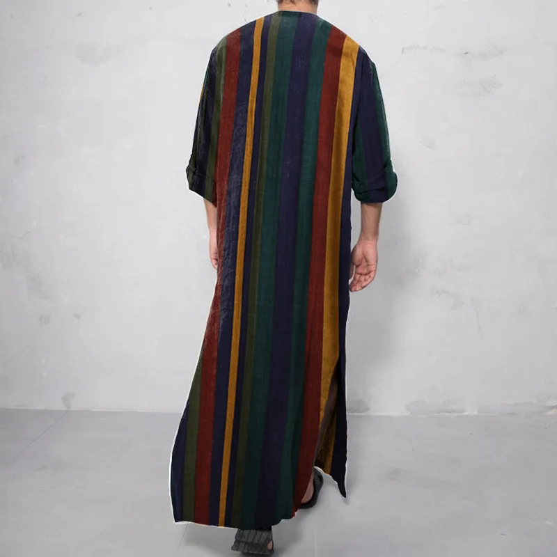 Arabic Print Long Men's Long-sleeved Shirt Muslim Robe Retro Style Middle Eastern Style Ethnic Style