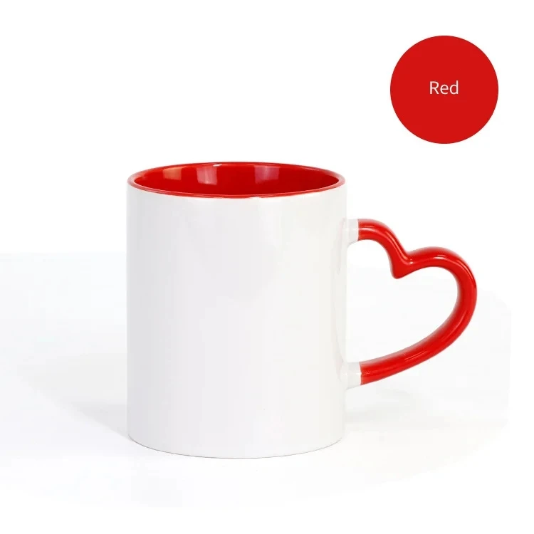 Heat Sublimation Blank Color Mug 11oz Ceramic Mug Heart Round Handle Coffee Tea Cup For Customized Logo Picture Print