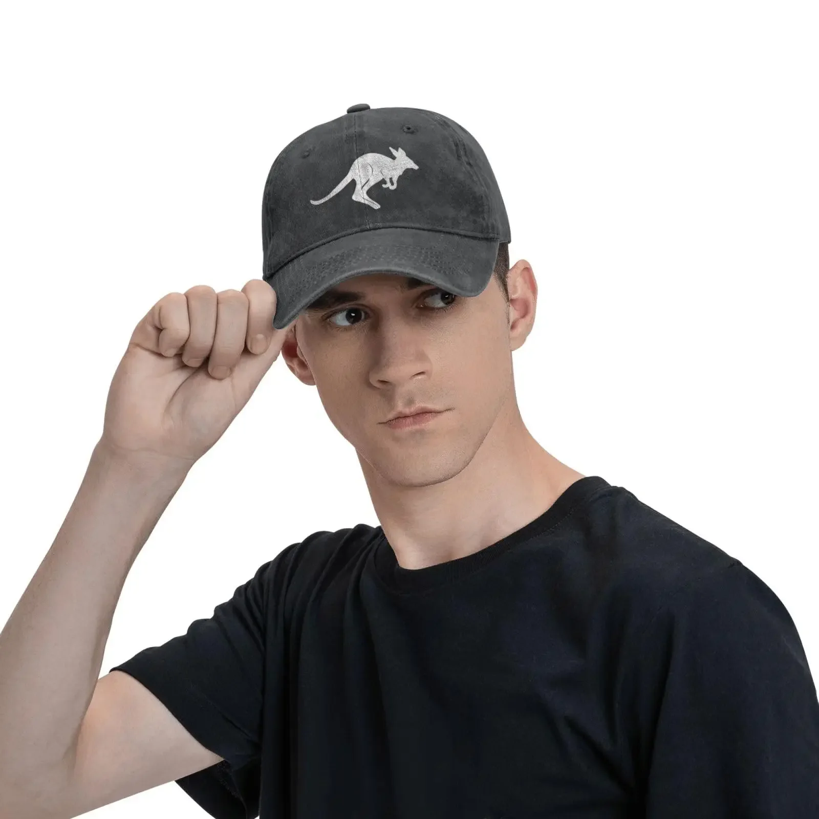 Kangaroo Trucker Hat Vintage Washed Cotton Baseball Cap Black Dad Hat for Men Women