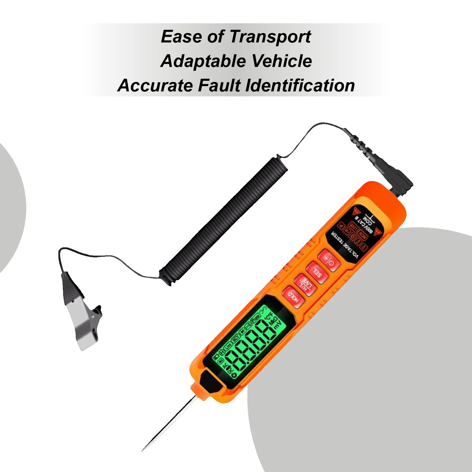 

DC Voltage Tester Circuit Fault Probe Tester LED Digital Display Battery Voltage Tester With Extended Spring Wire & Probe For RV