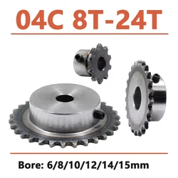 JOGear-Pignon Industriel en Acier, Moteur de Roue, Alésage de 6mm à 15mm, Pas de Dents de 6.35mm, 1 Pièce 8-24 Dents 04C 45 #