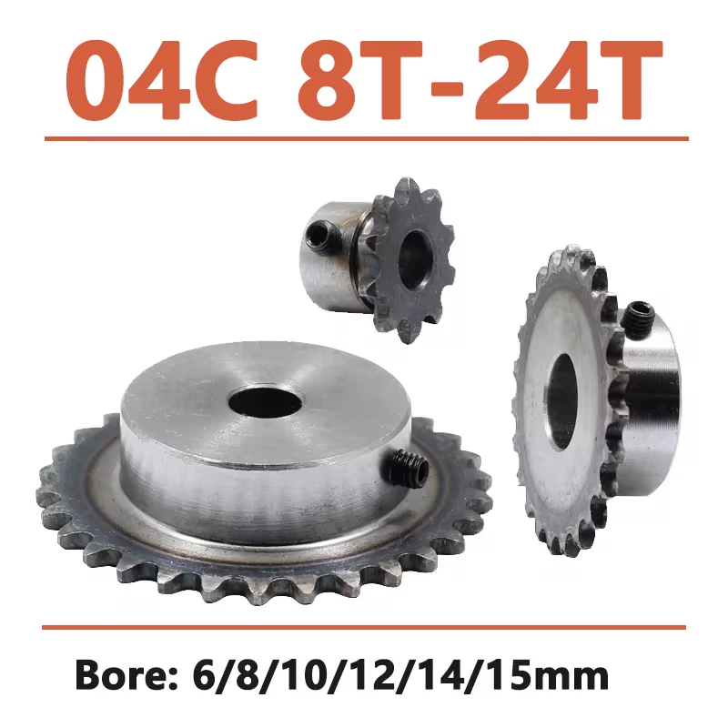 1pc 8-24 Tooth 04C Chain Gear 45# Steel 6mm-15mm Bore Industrial Sprocket Wheel Motor Chain Drive Sprocket Tooth Pitch 6.35mm