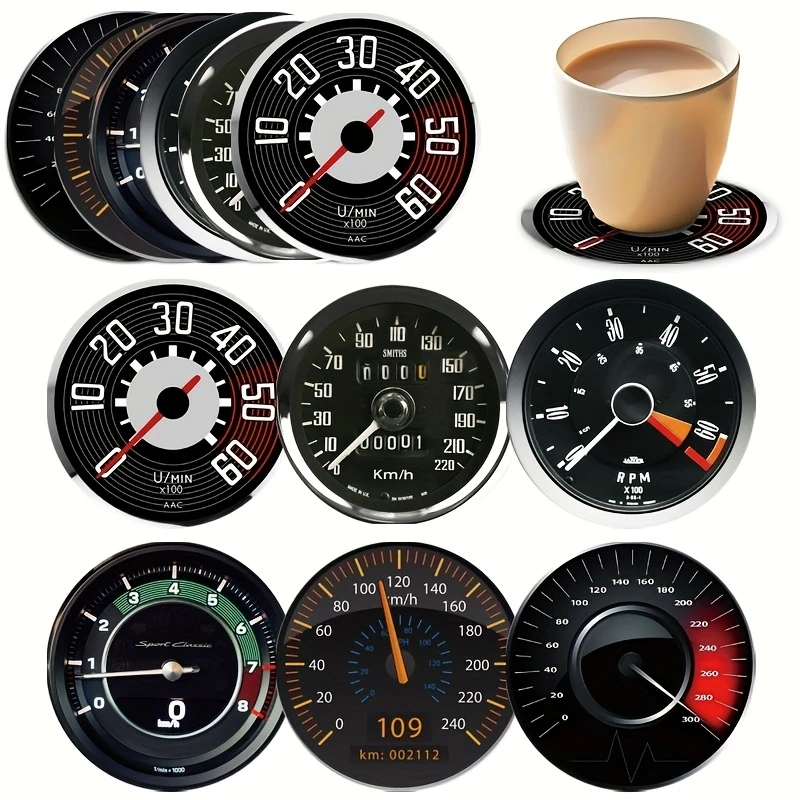 6pcs Retro Car Dashboard Design 2D Wooden Coasters Nordic Style for Kitchen Dining Room Coffee Shop Decor Party Gifts