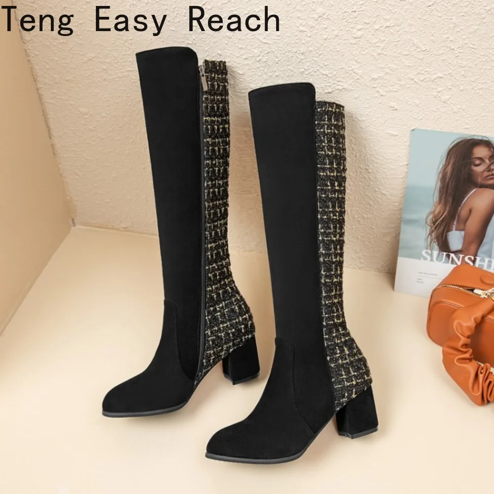 

2026 Nwe Size 32-48 Woolen Fabric Winter Knee-high Long Boots Fashion Gladiator Sweet Model Vintage Snow Office Lady Boots