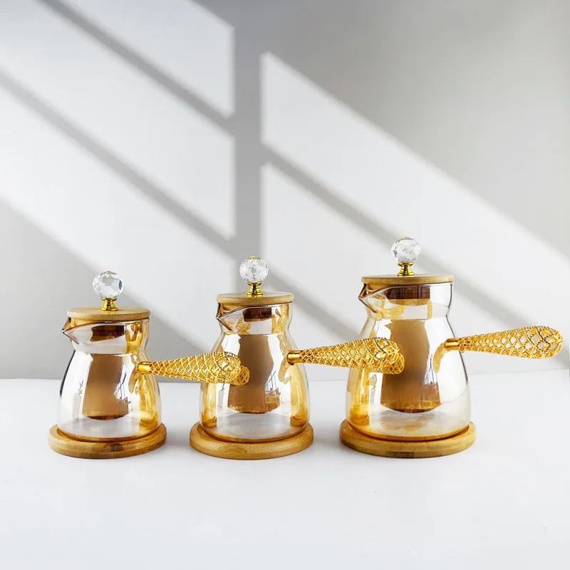 

Высококачественный термостойкий прозрачный стеклянный кофейник, бытовая кофейная посуда с золотыми боковыми ручками, кофейник