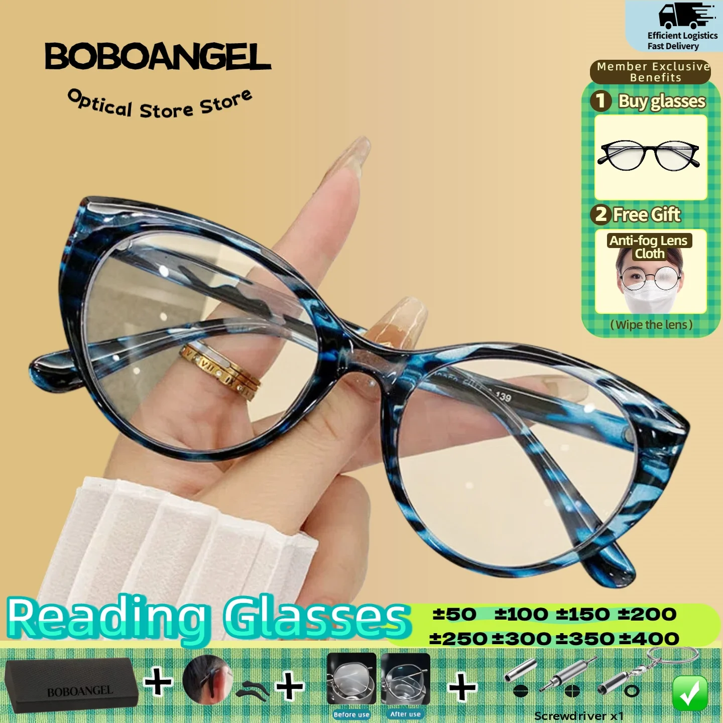 

BOBOANGEL Anti Blue Ray Reading Glasses Women Retro Oval Myopia Hyperopia Glasses Premium Progressive Prescription Eyeware