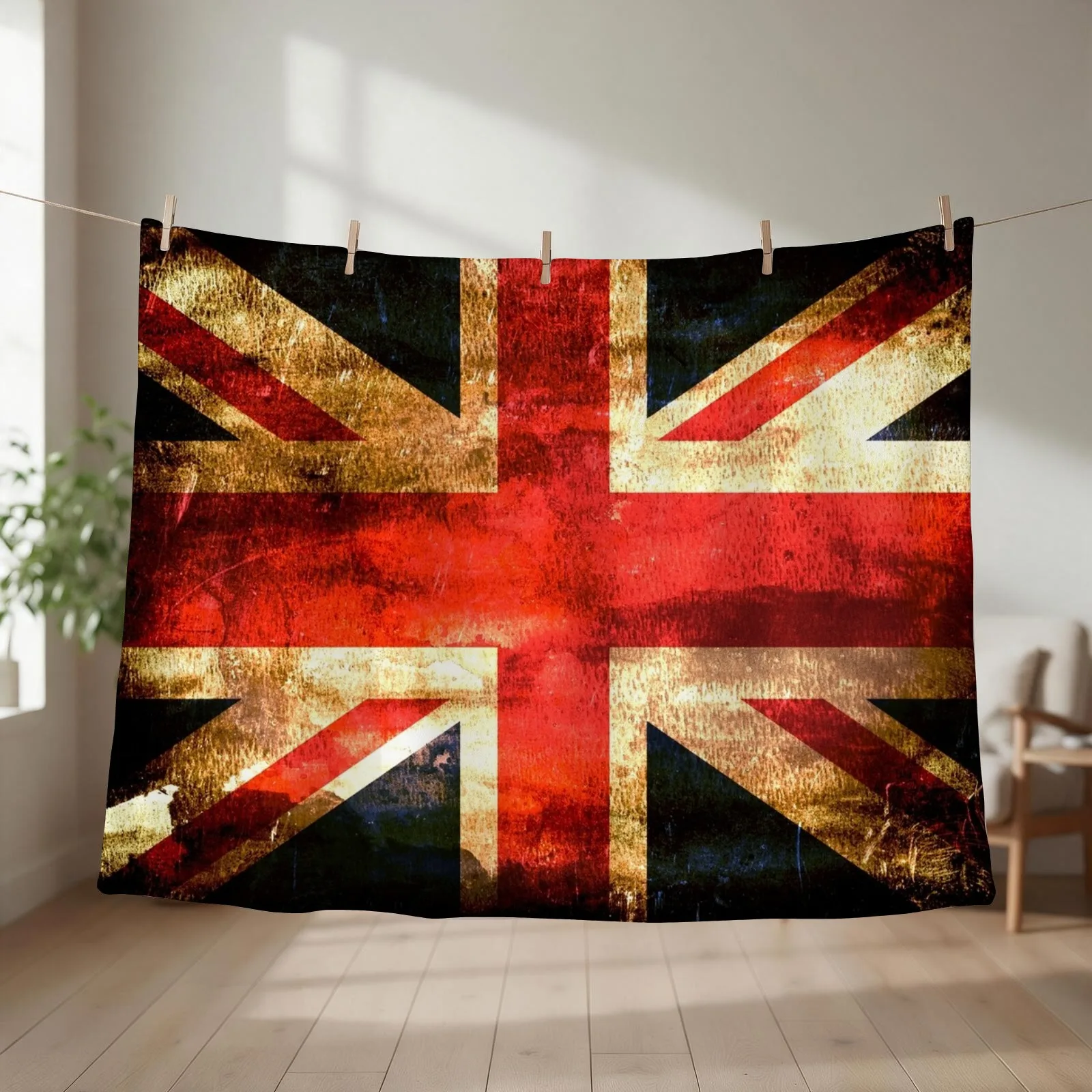 British UK Flag Grunge Vintage Throw Blanket couch cozy soft plush fuzzy picnic outdoor blanket