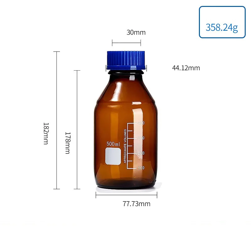 

500ml Borosilicate Glass Reagent Brown Bottle Blue Screw Cap Boro Glass Labware, Leak-Proof & Autoclavable for lab/Pharma JVLAB