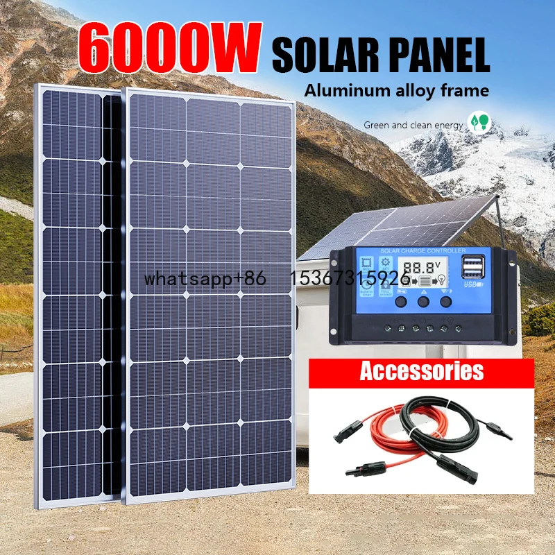 

Solar Panel 3000W 6000W 18V 12V High Efficiency Rigid Waterproof Power Bank Glass Charging Outdoor Solar Cells For Home Camping