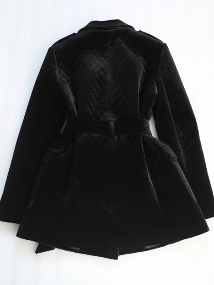 Giacca in velluto Slim Fit con cintura doppiopetto da donna da ufficio giacca da lavoro imbottita autunnale mezza lunga giacca elegante da donna