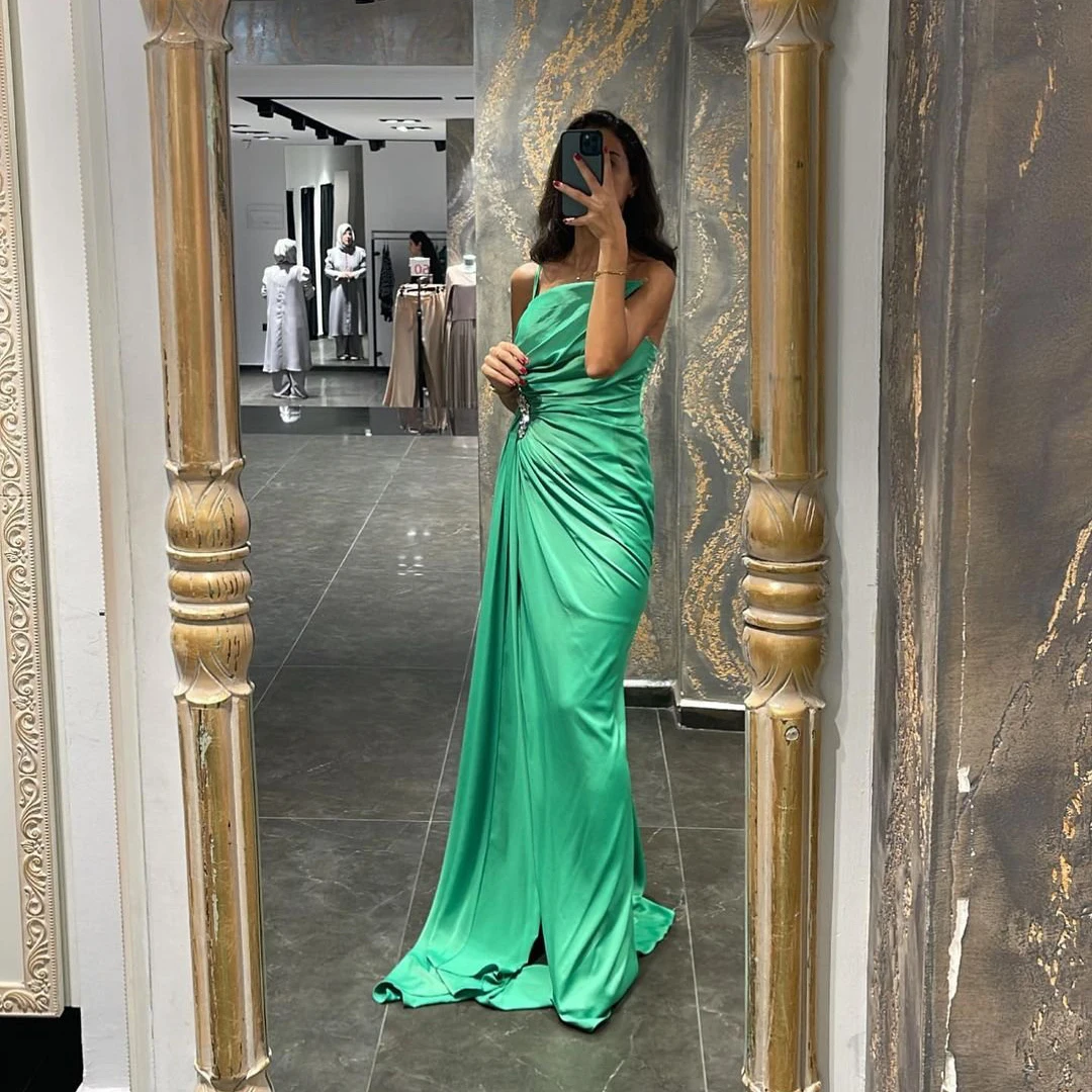 Thinyfull Sexy Beadings Prom Dresses Side Slit Evening Cocktail Party Night Prom Gowns 2022 Mermaid Satin Plus Size Saudi Arabia