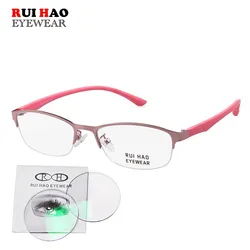 Women's Half-Rimless Prescription Glasses Myopia Hyperopia Customizable Optical Lenses Stainless Steel Frame 3903