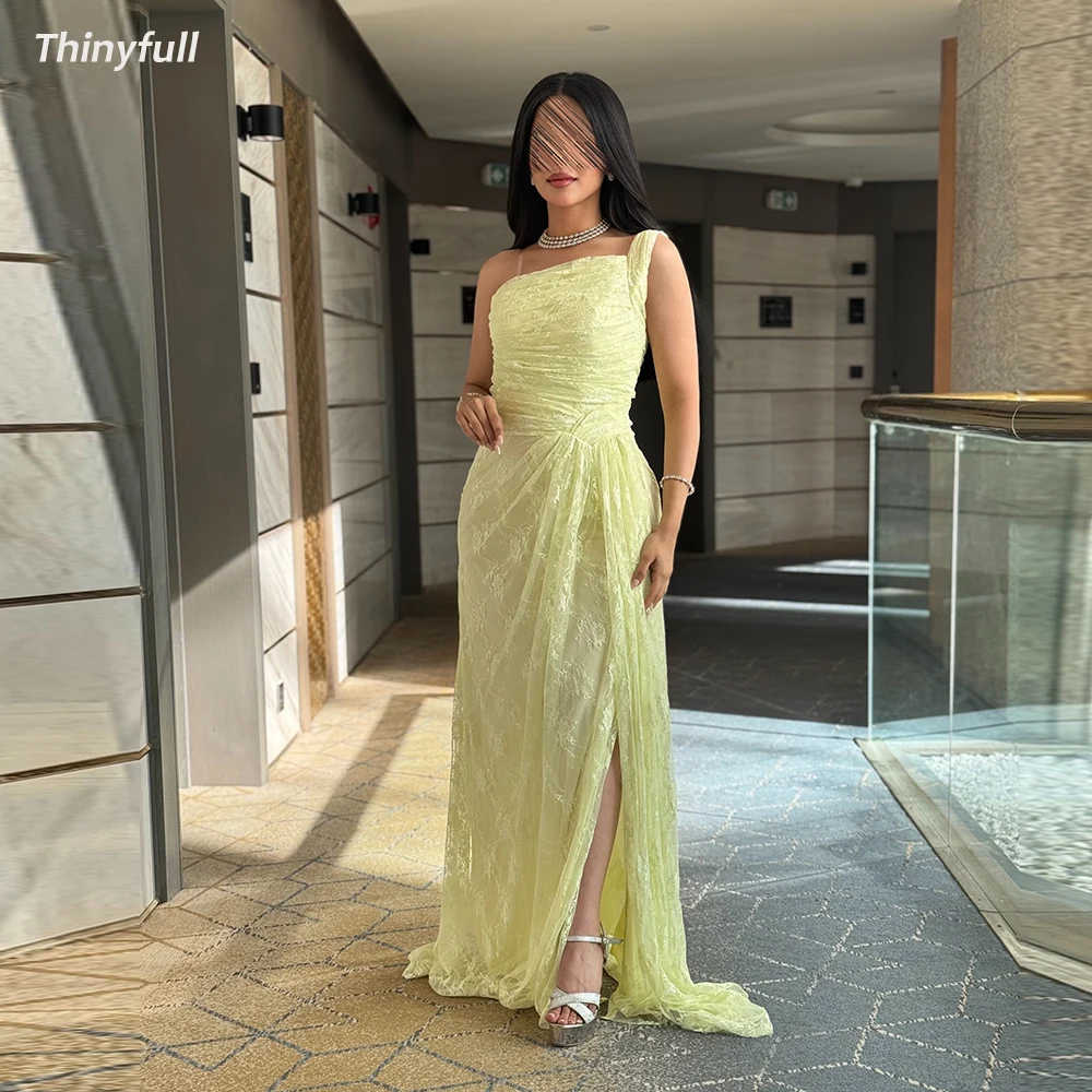 

Thinyfull Mermaid Lace Prom Dresses One Shoulder Sleeveless Party Dresses Women Long Arabic Formal Evening Dress Customized