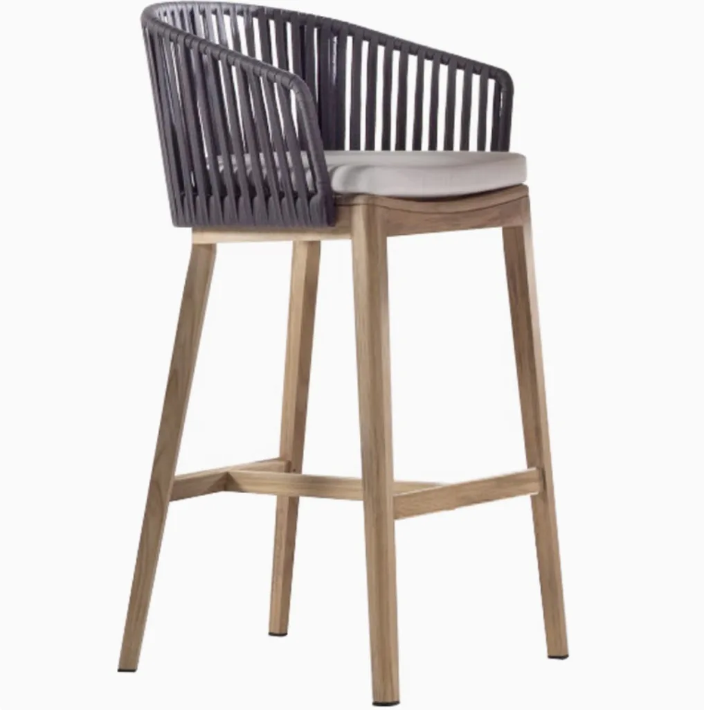 

outdoor rattan bar chair high-end high-end stool villa open-air solid wood stool