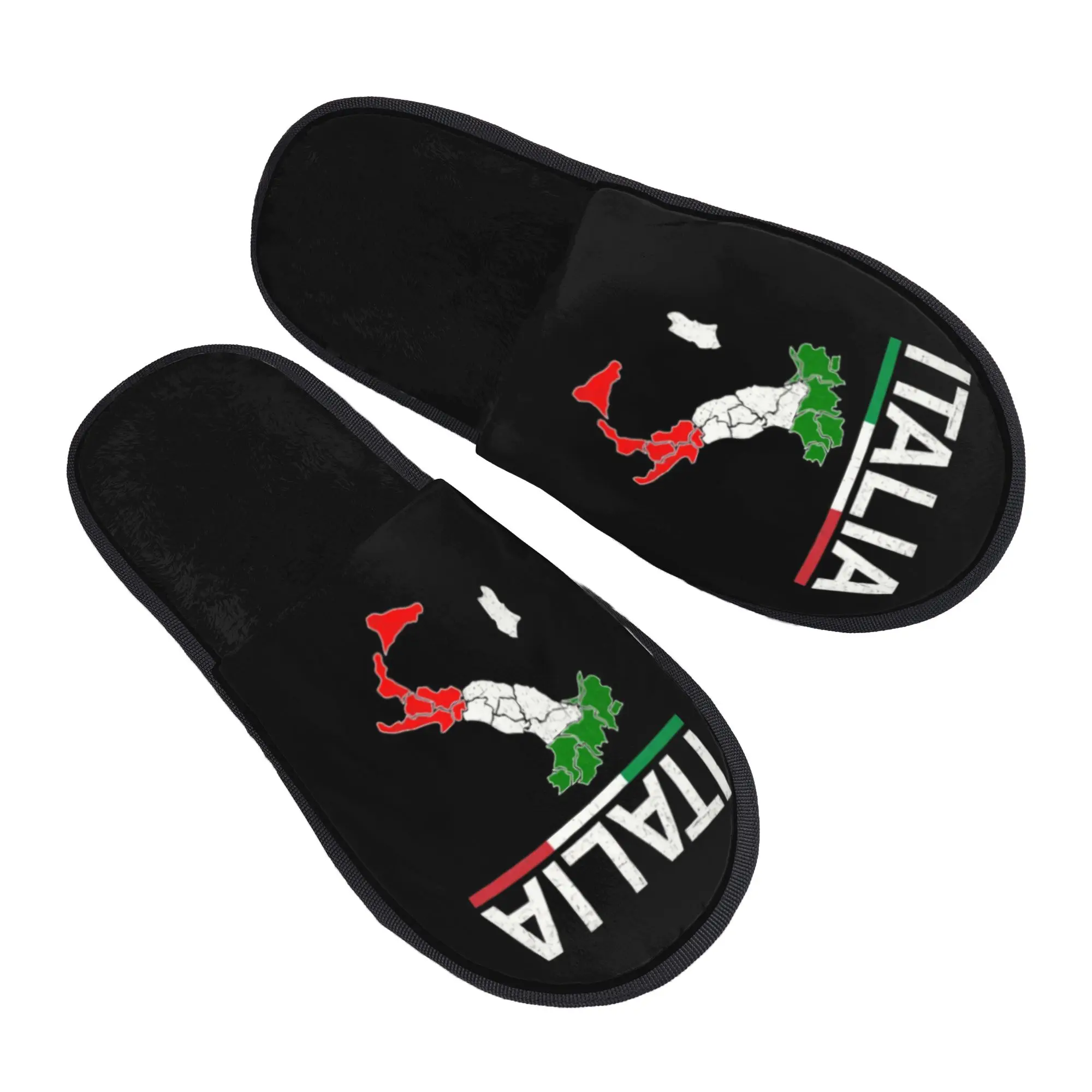Pantoufles d'intérieur pour femmes, motif drapeau italien et carte de l'Italie, en mousse à mémoire de forme, douces, fierté patriotique, à enfiler