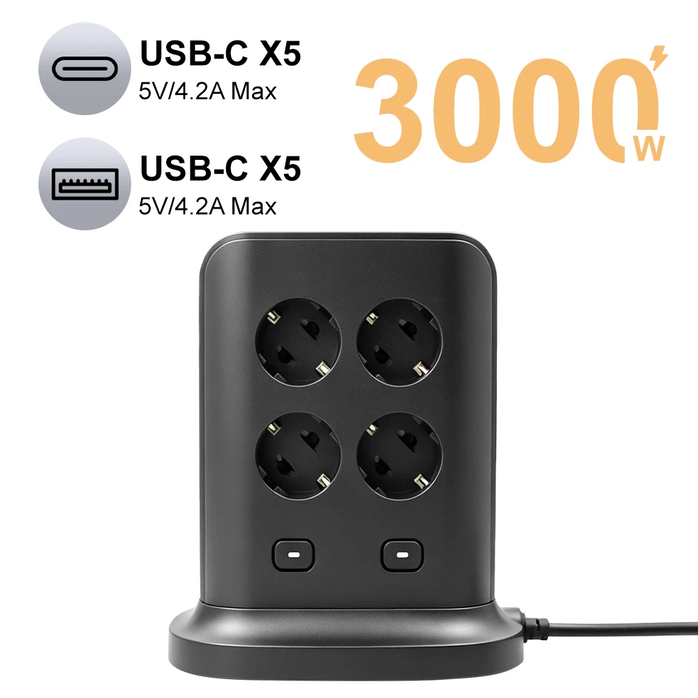 2/3M Extension Cable EU plug Power Socket Switch PD AC QC3.0 USB Fast Charger Adapter 3000W Quick Charge