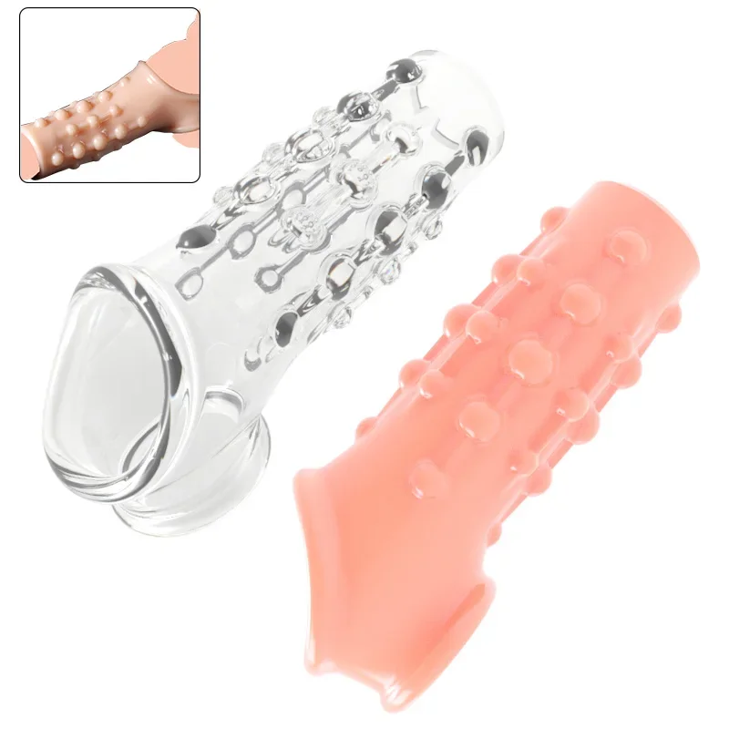 Reusable Penis Sleeve Extender Enlargement Condoms G Point Ring Male Extension Sleeves Delay Ejaculation Sex Toys for Men