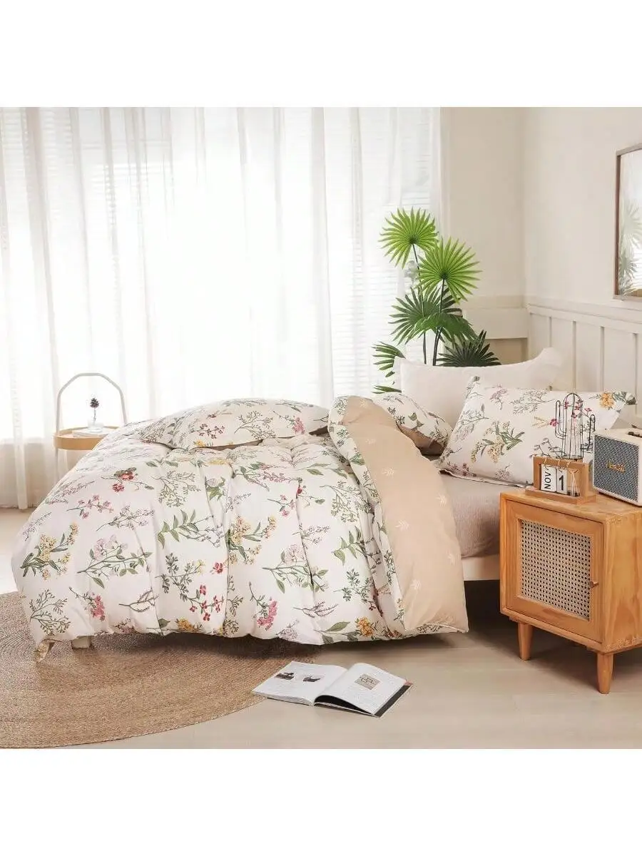 

Floral Duvet Cover Set Queen Size 100% Cotton 3 Piece With Zipper And Corner Ties