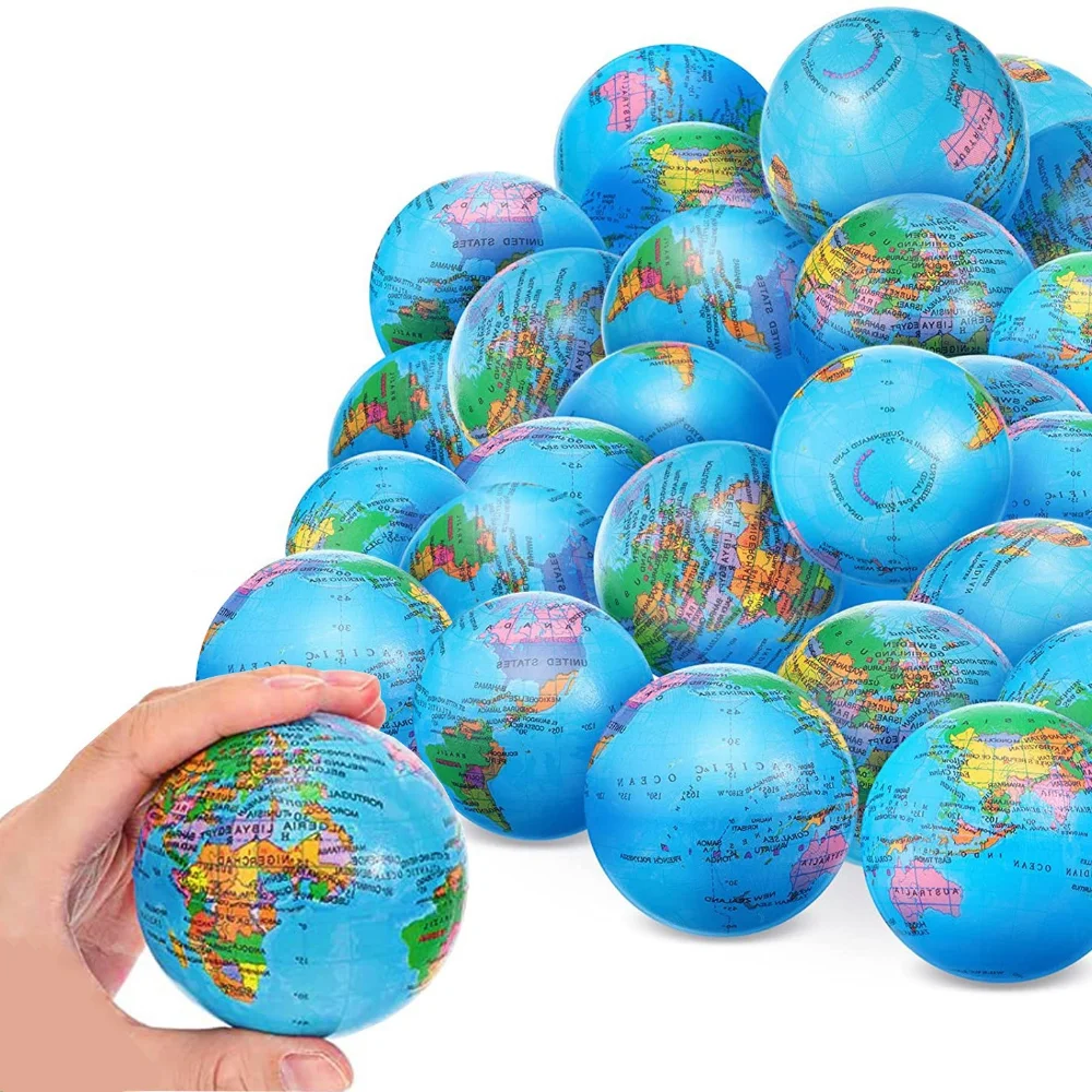 6pcs Earth Globe 6cm Solid Children\'s Grip Strength Reduction and Release Sponge Elastic PU Ball Pet Cat Dog Toy