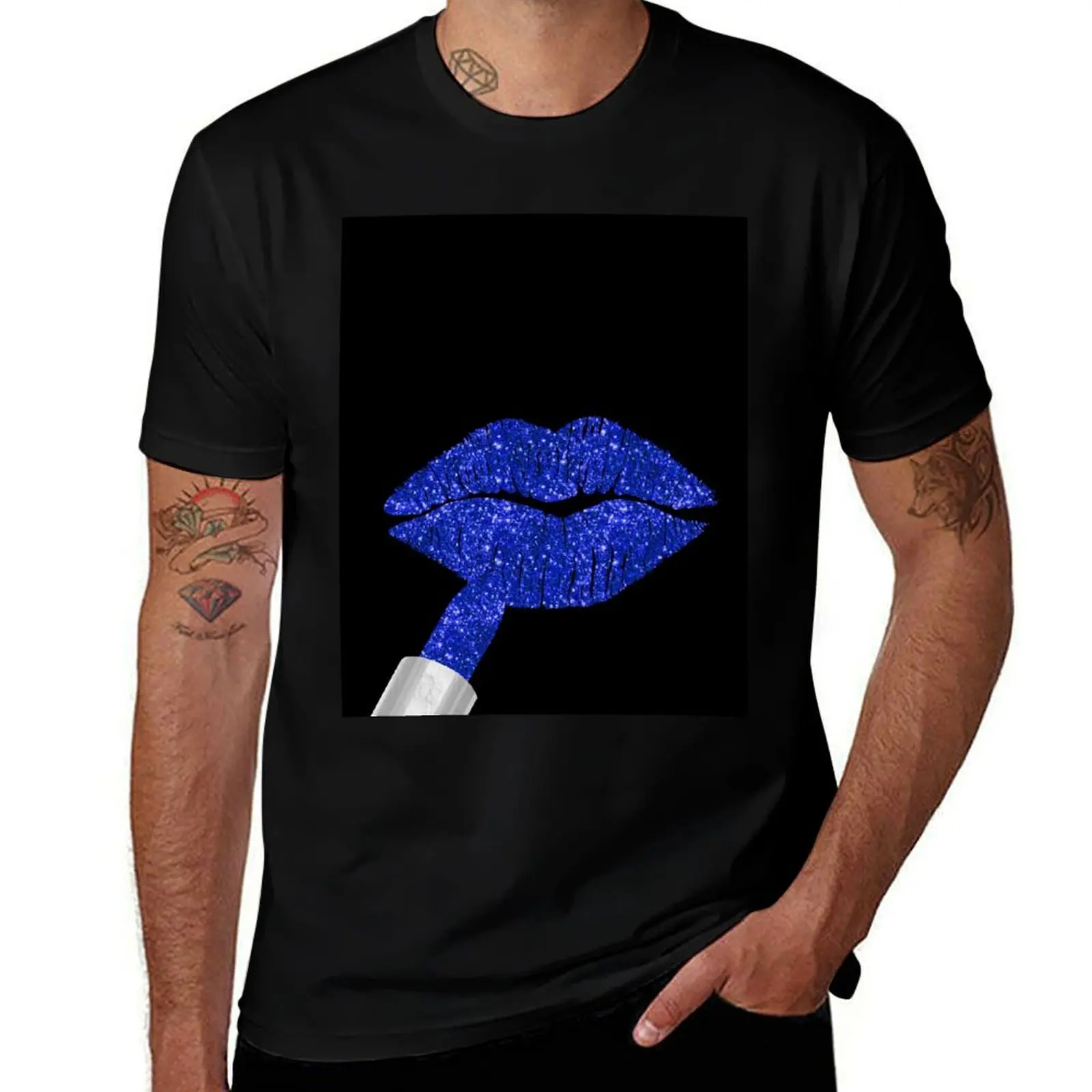 

Cobalt Kiss, lipstick on pouty lips, fashion art T-Shirt t shirt for man 100 percent cotton t shirt man plain T-shirt